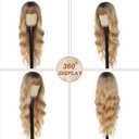 MINSEEYOO Dark Blonde Wig with Bangs for Women Long Wavy Wigs 26 Inch Blonde Wigs Natural Looking Heat Resistant Synthetic Wig for Daily Party Use