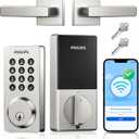 Philips WiFi Smart Door Lock with Handle, Built-in WiFi App Remote Control, Keyless Entry Door Locks for Front Door, Smart Deadbolt Auto Lock, Support Alexa & Google, IP54 Waterproof, Satin Nickel