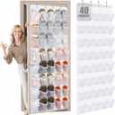 Windyun 40 Over the Door Shoe Organizer Large Breathable Mesh Pocket Clear White Hanging Shoe Rack for Closet Behind Door Hanger Storage Holder Nonslip Hook for Women Men Entryway Bedroom Utility Room