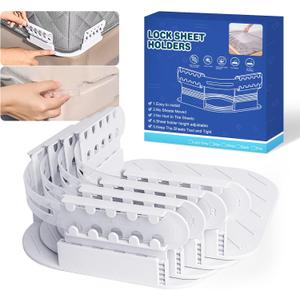 Bed Sheet Corner Holders, White Heavy Duty Fitted Sheet Fasteners with Lock Straps for Mattress, 4 Pack Sheet Clips for Secure Grip
