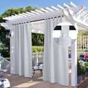 StangH 2 Panels Windproof Detachable Top Blackout Outdoor Curtains for Patio Waterproof, Sun Light Block Thermal Insulated Shade for Sliding Door, Windproof for Pergola Deck, Greyish White, W52 x L84