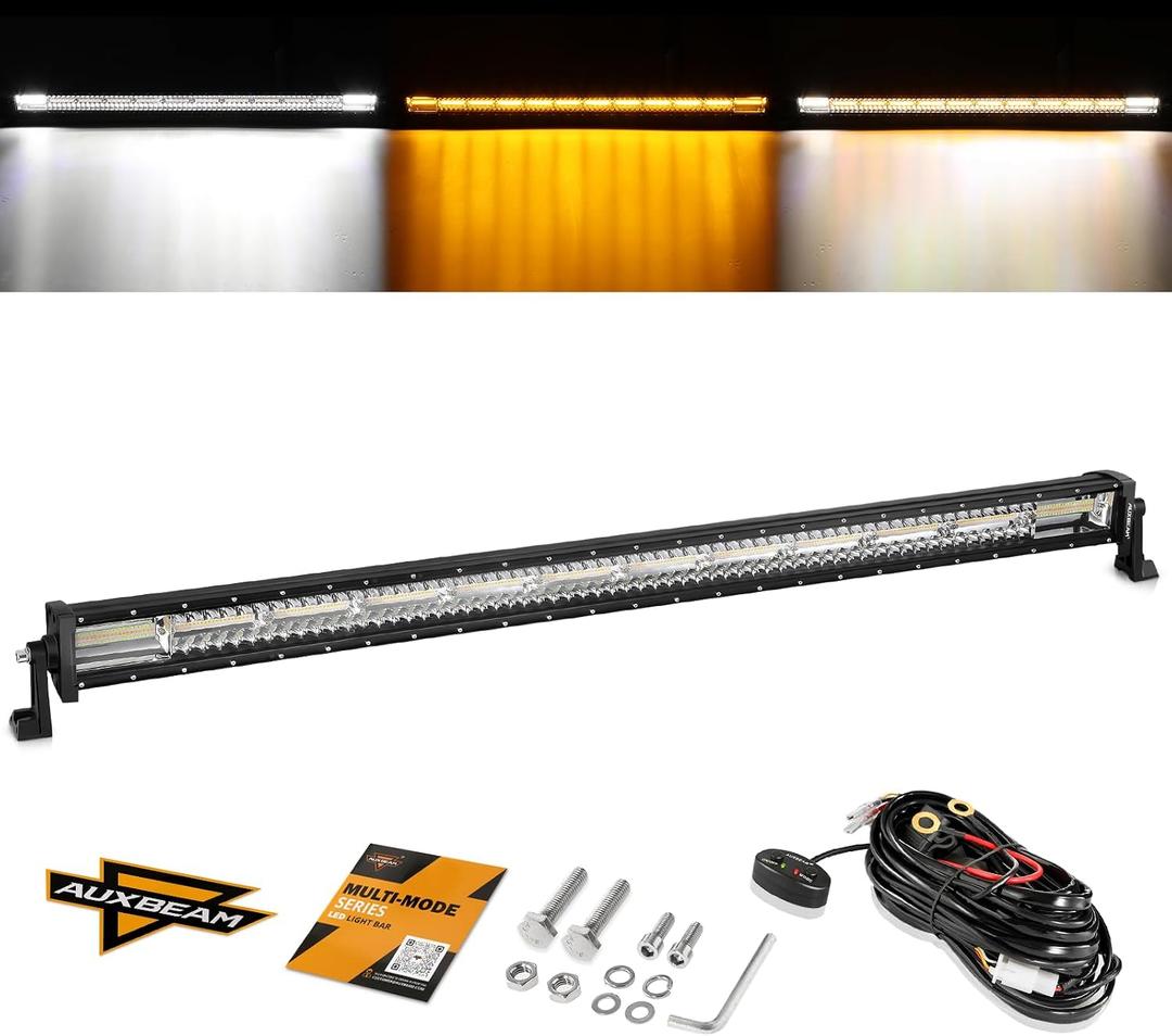 Auxbeam 50 Inch LED Straight Light Bar 6 Modes Amber White Strobe Lights
