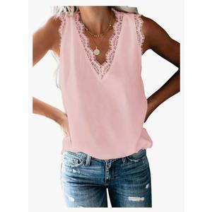 VIISHOW Women Ladies Sexy V Neck Lace Trim Tank Tops Dressy Camisole Casual Loose Sleeveless Chiffon Blouse Shirts XXL