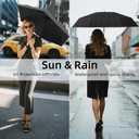 Automatic Travel Mini Umbrella, Compact Folding Small Pocket Umbrellas for Purse Wallet, UV Sun Rain Protection, Lightweight Portable Design Fits in Backpack for Women Men Kids (Black + Black)