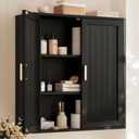 INNOD Bathroom Storage Cabinet, Over The Toilet Storage Cabinet, Medicine Cabinet with Adjustable Wood Shelf & Doors for Laundry Room & Kitchen & Living Room(Black)