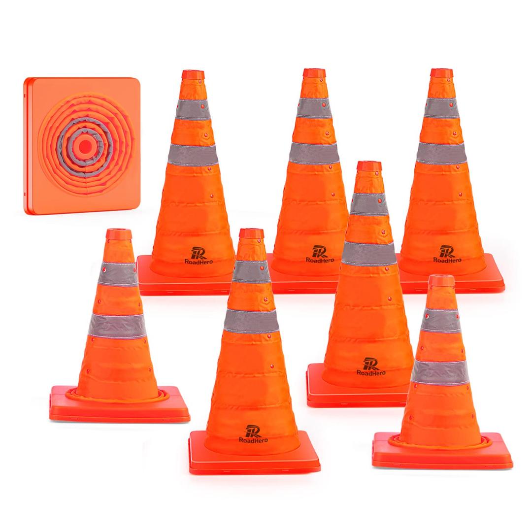RoadHero 18 Inch 8 Pack Collapsible Traffic Cones, Multi Purpose Pop-up Orange Cones with Reflective Collar for Road Safety, Parking Cones for Sports, Driving Training, Size: 18 Inch
