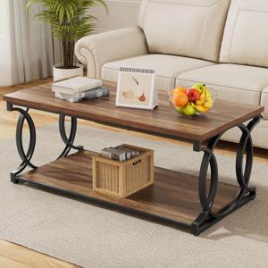Coffee Table, 47"Brown Industrial Rustic Storage Table for Living Room