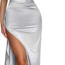 Memoriesea Women's Sexy One Shoulder High Split Cocktail Wedding Party Maxi Dress (Silver, XL)