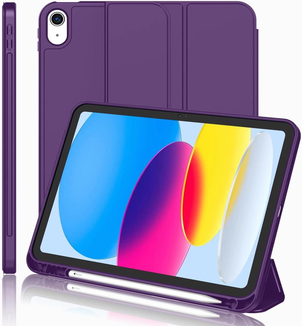 iMieet iPad (A16) Case 11th Gen/iPad 10th Generation Case [11-Inch 2025/10.9 Inch 2022] with Pencil Holder, Trifold Stand Smart Cover with Soft TPU Back,Auto Wake/Sleep(Dark Purple)