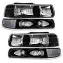 AXLAHA Headlight Assembly for 1999-2002 Chevy Silverado | 2000-2006 Tahoe Suburban Black Housing Clear Reflector Headlamp with Bumper Lights