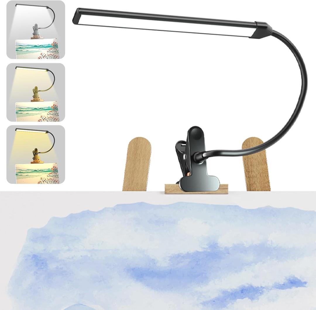 Lamptobe Clip-On LED Easel Lamp for Artists, 3 Color Modes, 10-Level Dimmable, 300lm Eye-Care Reading Light for Painting, Drawing with Flexible Arm, USB-Powered