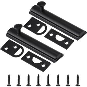 Lothee 2 Pcs Solid Brass Surface Bolt Door Bolt Latch Hardware Security Lock Slide Latches for Top of Door Slide Lock(Black,3 Inch)