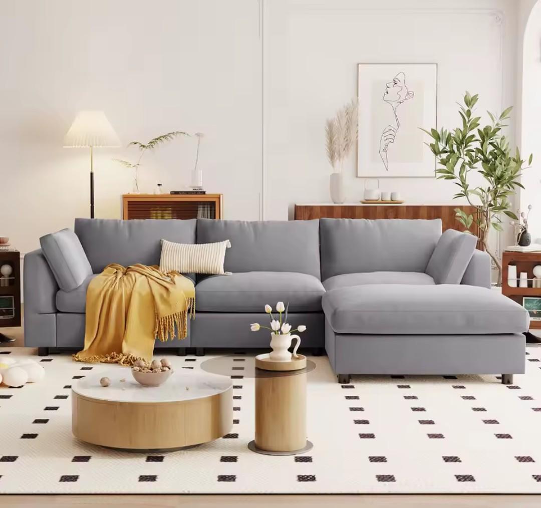 Upholstery Convertible Sectional Sofa, L Shaped Couch with Reversible Chaise, Luxurious Comfort Sofa with Adjustable Footrest