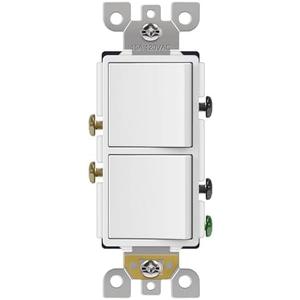 CML Double Rocker Decorator Light Switch, Dual Single Pole Paddle in-Wall Switch, Self-grounding Electrical On/Off Interrupter, 15A 120V, UL Listed, 1 Pack, White