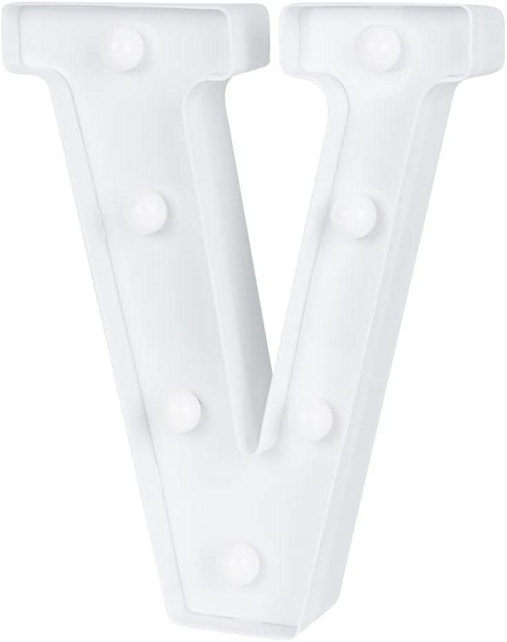 Restaurantware Illumify 6.7 x 1.2 x 8.7 Inch Light Up Letter 1 Durable Marquee LED Light - Letter V Touchproof White Plastic Party Light Keyhole Slot For Parties Weddings Or Special Events