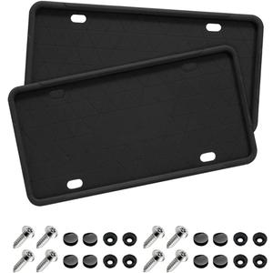 Car License Plate Frame, 2 PCS Anti-Theft Universal Silicone License Plate Frame for Cars, SUVs, Vehicles, Rustproof License Plate Frame, Auto Accessories for Men & Women (Black)