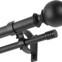 Kemmie 1" Classic Window Curtain Rod with Round & Barrel Finials Simple Double Telescoping Drapery Rod, 36-72", Matted Black