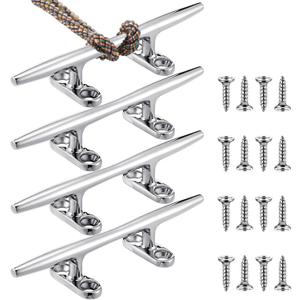 4 Pack Boat Cleats 6 Inch Heavy Duty Open Base 316 Stainless Steel Marine Grade Dock Cleat Rope Cleat with Fasteners for Kayaks Nautical Decor