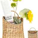 Front Door Basket - Rustic Farmhouse Hanging Door Basket, 13x8.5 Inch Water Hyacinth Hanging Woven Basket with Seagrass Mouth for Plants, Mail & Flowers Storage, Entryway Home Decor