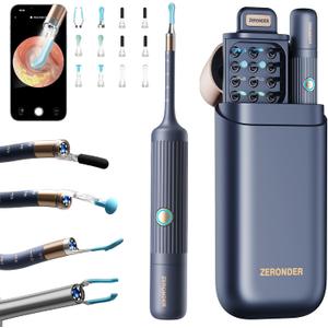 Ear Wax Removal Tool Kit: ZERONDER Ear Cleaner with Camera 1080P HD for Adults & Kids - Safe Ear Canal Cleaning with LED Lights
