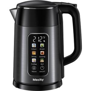 Mecity Electric Kettle 1.7L Touch Screen Temperature Control Water Boiler, No Plastic Contact with Water. 6 Preset Temperature Programs, 2 Hours Keep Warm, Dark Grey