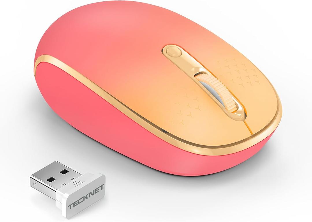 TECKNET Wireless Mouse, 2.4G Quiet Computer Mouse with USB Receiver, 4 Buttons Portable Cordless Mice for Chromebook, Laptop, PC, Mac, 800/1200/1600 DPI - Red-Pink Gradient