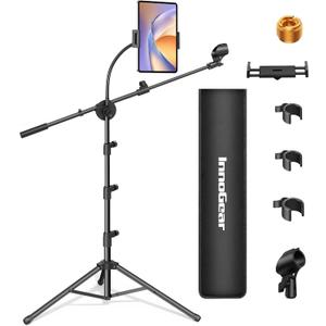 InnoGear Mic Stand, 6 in 1 Microphone Stand Floor with Tablet Phone Holder Height Adjustable from 30" to 72" Mic Stand Tripod Boom Arm with Gooseneck Carrying Bag for Singing Karaoke Stage
