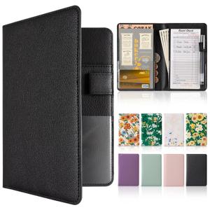 CoBak Server Book Compact Organizer with Clear and Money Pockets, Pen Holder, Fits Apron Perfectly, Leather Waitress Book (Classic-Black)