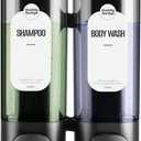 2-Chamber Shampoo and Conditioner Dispenser Shower Soap Dispenser 2 Chamber No Drill,Shower Soap Dispenser Wall Mounted, HUOTDY SUNTYS Body Wash Dispenser Set for Bathroom Toilet Hotel Kitchen (BLACK)