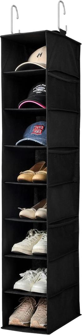 Berdeng Hanging Shoe Organizer for Closet with Side Mesh PocketsHat Racks for Baseball CapsShoe and Hat Holder & Storage8-ShelfBlack1 Pack