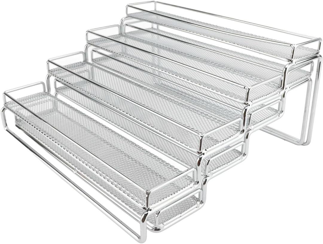 JTLB 4 Tier Seasoning Rack Organizer with Expandable Design, Thicker Metal, and Wider Racks for Kitchen Counter Shelves, Easy Assembly for Home and Office