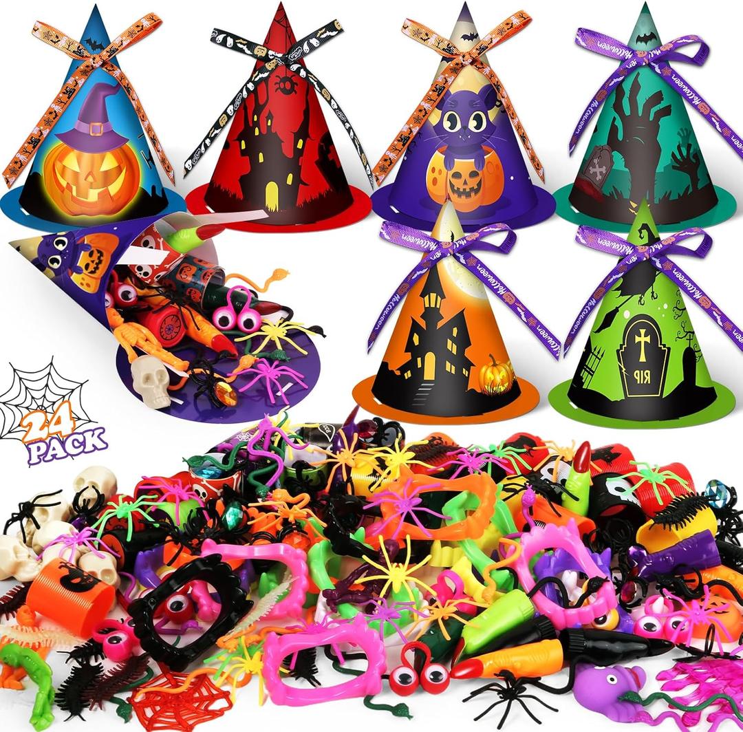 234 PCS Halloween Party Favors for Kids,24 Pack Witch Hat Goodie Bags Prefilled Halloween Toys for Trick or Treat Toy for Kids Halloween Gifts Boys Girls Toys Classroom Prizes Party Supplies