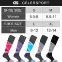 CS CELERSPORT 2/3 Pack Ski Socks for Womens and Mens with Full Cushion, Wool Winter Warm Socks for Skiing Snowboarding (Small, Rose + Blue)