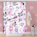 Abstract Pink and Purple Shower Curtain for Girls, Inspirational Quotes Shower Curtain Set for Bathroom, Fashion Women Fabric Shower Curtain Restroom Bathtub Decor Accessories with Hooks 72X 72 inch