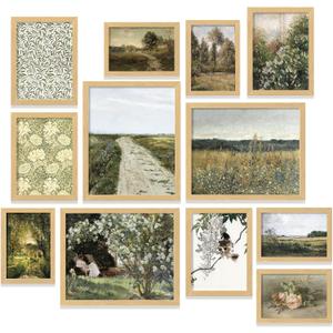 97 Decor Vintage FRAMED Wall Art - Framed Vintage Wall Art Prints, Vintage Posters For Room Aesthetic, Lanscape Prints For Walls Decor, Moody Gallery Pictures Botanical Paintings For Home Bedroom (BEIGE FRAME)