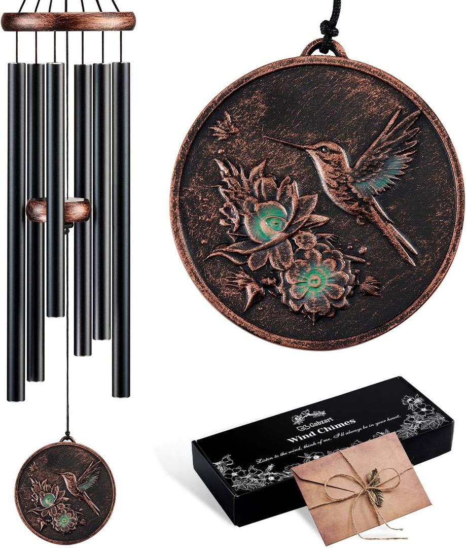 Wind Chimes for Outside, Vintage Hummingbird Deep Tone Wind Chime Outdoor Clearance, Patio Porch Balcony Decoration, Garden Hanging Decor Gifts for Women Mom Grandma (34" Hummingbird)
