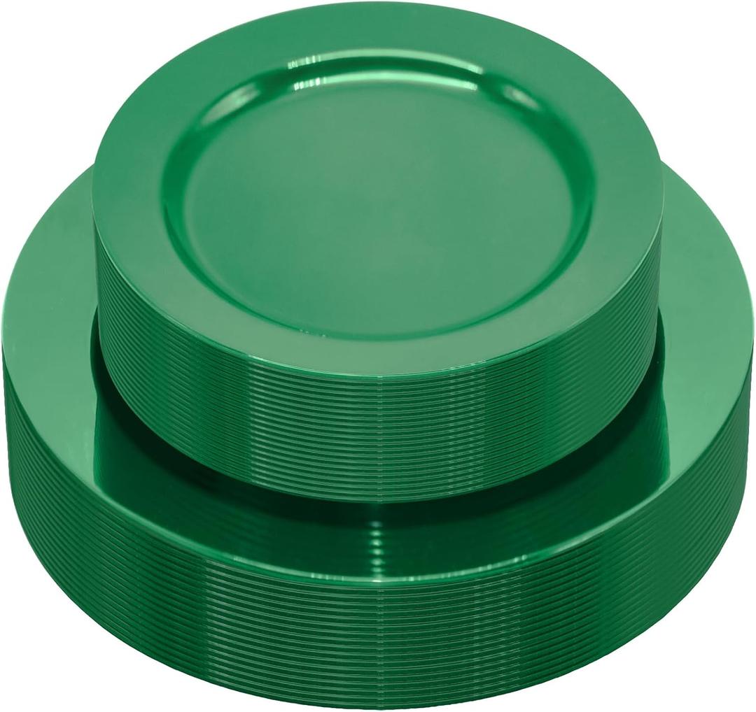 50 PCS Green Plates Disposable, Heavy Duty Green Plastic Plates include 25 Dinner (10.25") & Dessert (7.5") for Birthday, Golf Party Decorations, Graduation Party, Picnic