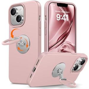 XYZ for iPhone 13 Case with Stand [Rotatable 360° Soft Ring Holder], Premium Silicone with [Soft Anti-Scratch Microfiber Lining] Phone Cover for Women Girls 6.1 Pink 2Pcs