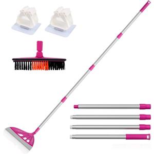 AIr Broom Sweeper, Multifunction Replaceable Silicone Broom, Household Squeegee for Floor Cleaning, Bathroom, Pet Hair, Dog Broom Brush Set (Bright Pink)