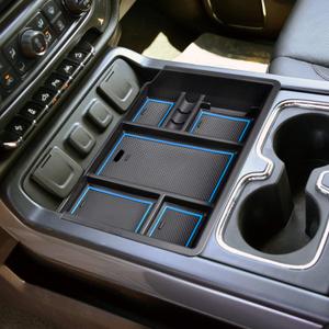 Center Console Organizer Tray Compatible with Chevy Silverado/GMC Sierra 1500/2500/3500HD 2014-2018,15-19 Silverado/Sierra 2500HD/3500HD Accessories Compartment,Full Console w/Bucket Seats ONLY,Blue