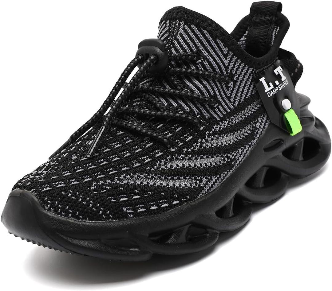 GLYGML Kids Shoes for Boys Girls Running Tennis Sneakers Athletic Walking Gym Sports Lightweight Breathable for Toddler/Little Kid/Big Kid All Black Size 11