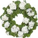 Briful 19.6-Inch Geraniums Wreath with Lush Greenery Faux Wreath, Spring Summer White Geraniums Artificial Wreath for Front Door Wall Mantel Decor, Indoor Outdoor Spring Wreath