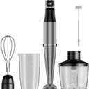 Immersion Blender handheld Powerful 1000W 5 in 1 Hand Blender Corded Hand Mixer Heavy-Duty Stainless Steel Blades Handheld Blender with Milk Frother, Egg Whisk, 600ml Beaker, 500ml Chopper