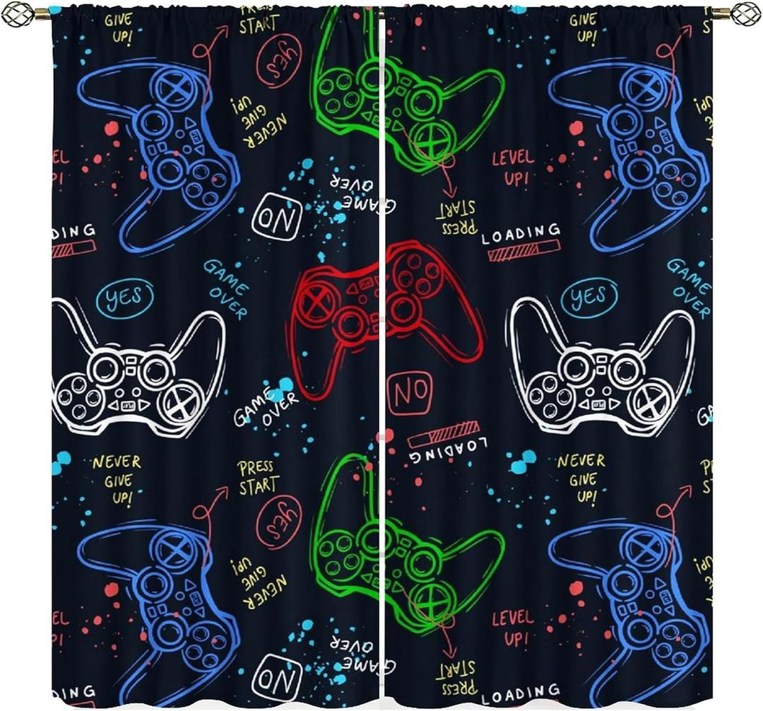 Neon Gamepad Game Window Curtains Teen Boys Modern Gaming Video Game Room Bedroom Living Room Decorations Home Window Treatments Drapes 2 Panel W42xL45in Decor