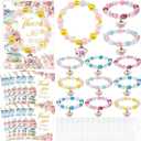 Misdary 12 Set Tea Party Favor Tea Bracelets for Girls Include Mini Flower Teapot Beaded Bracelet Thank You Cards Transparent Bags Gifts Teaparty Accessories for Kids Spring Birthday Decorations