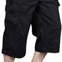 MAGNIVIT Men's Capri Long Elastic Cargo Shorts Below Knee Shorts 3/4 Cotton Cargo Casual Shorts with Multi-Pockets (Black, 34)
