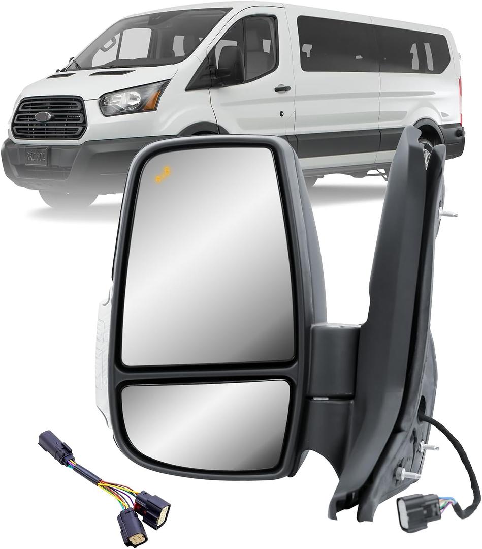 Driver Left Side Door Mirror Power Adjustment and Heated Glass With BLIS (Blind Spot Sensor) and Signal Light for Ford Transit T150 T250 T350 T350HD from 2010 to Onward