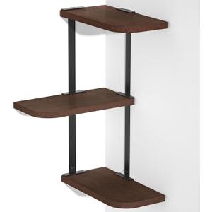 Love-KANKEI Corner Shelf Wall Mount of 3 Tier Rustic Wood Floating Shelves for Bedroom Living Room Bathroom Kitchen Office and More Dark Walnut