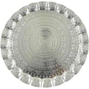 Serving Tray, Coffee Tea Serving Metal Wavy Round Tray 14''(Inches) | Mr Zoni (Silver)