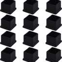 Antrader 1 Inch x 1 Inch Square PVC Covers Furniture Foot Table Chair Leg End Cap Cover Tip Protectors Black, Pack of 12